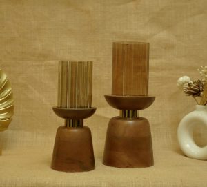 Amber Glow Wooden Candle Holders