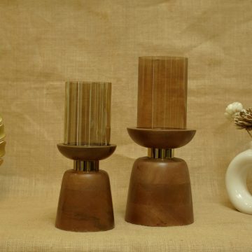 Amber Glow Wooden Candle Holders