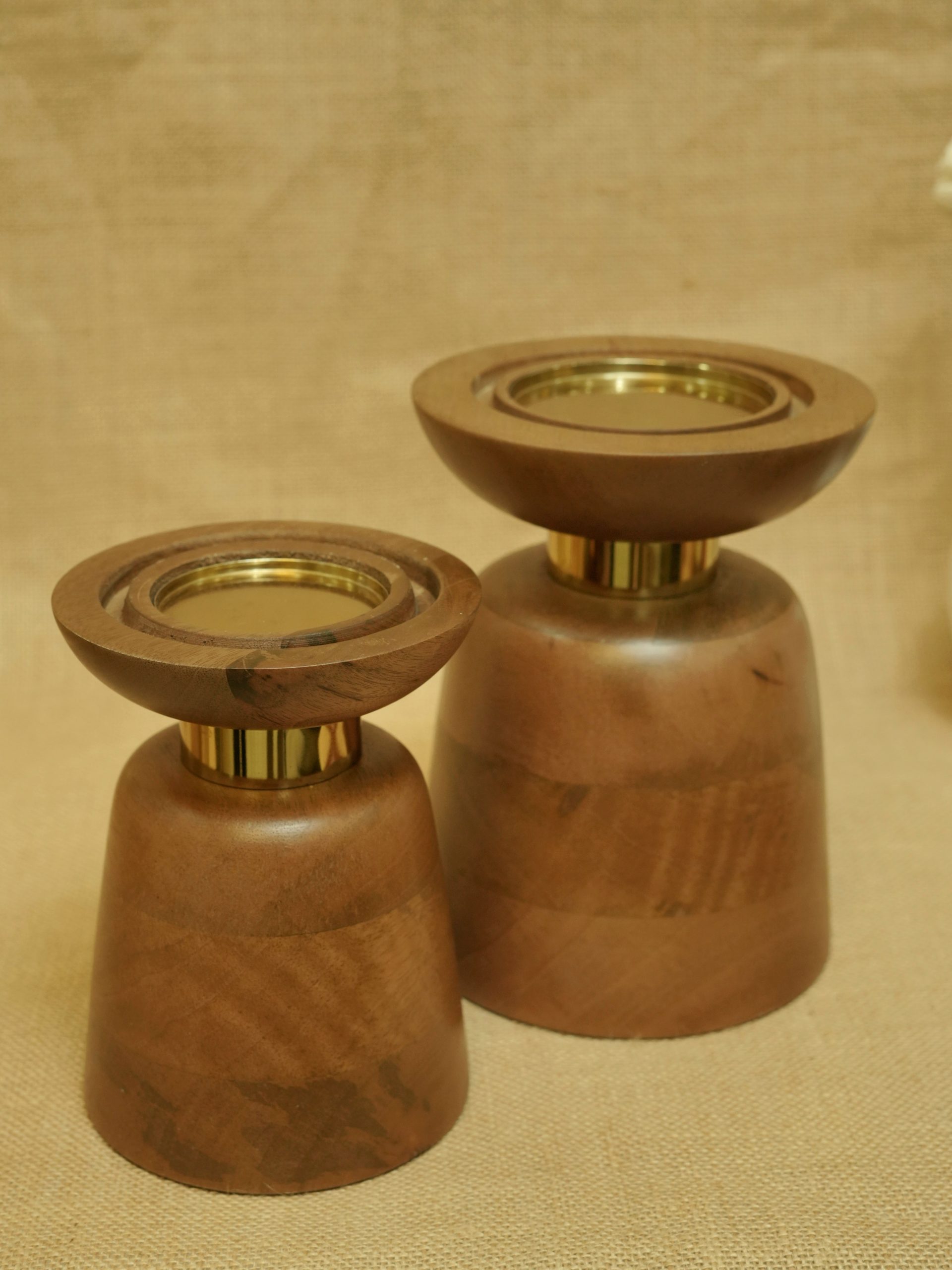 Amber Glow Wooden Candle Holders