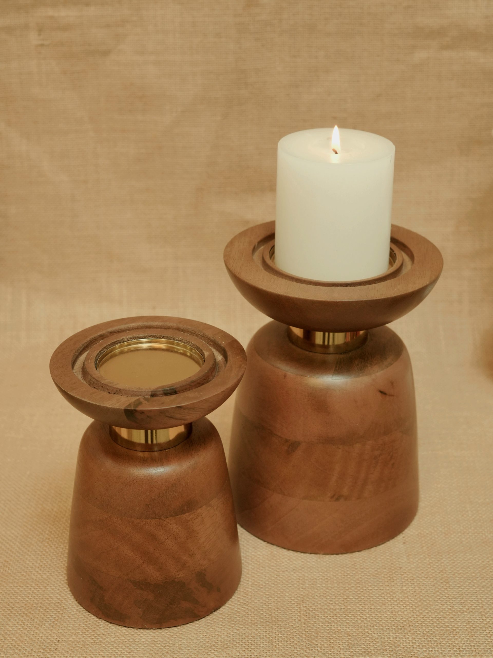Amber Glow Wooden Candle Holders