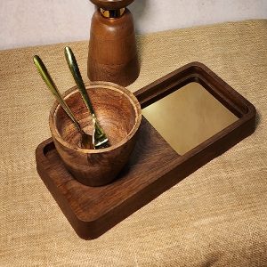 Wooden Tray with Metal Accent