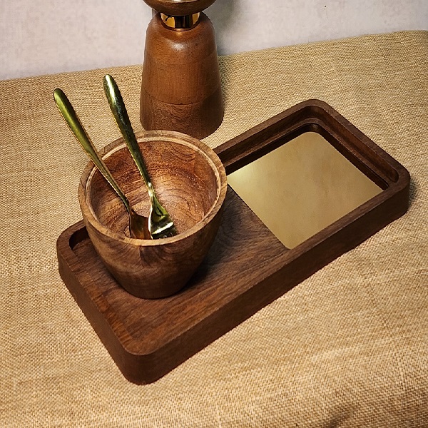 Wooden Tray with Metal Accent